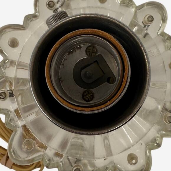 Vintage 70s Victorian Crystal Hurricane Lamp Prisms Etched Glass 15” - Picture 4 of 9